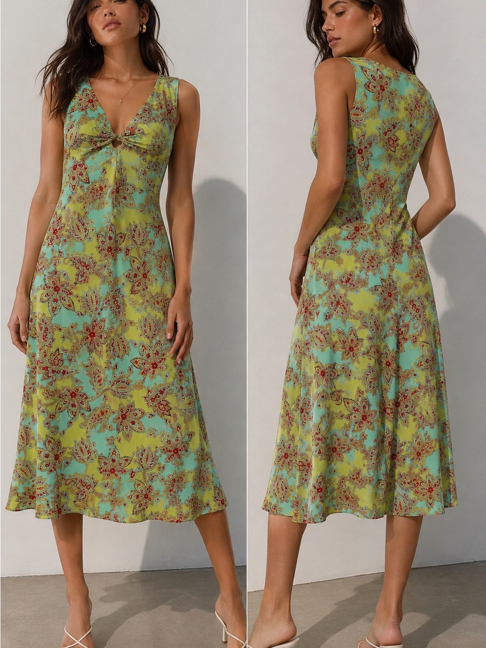 LOFT Paisley Midi Dress Size 10 Y2K Retro Cutout Like New